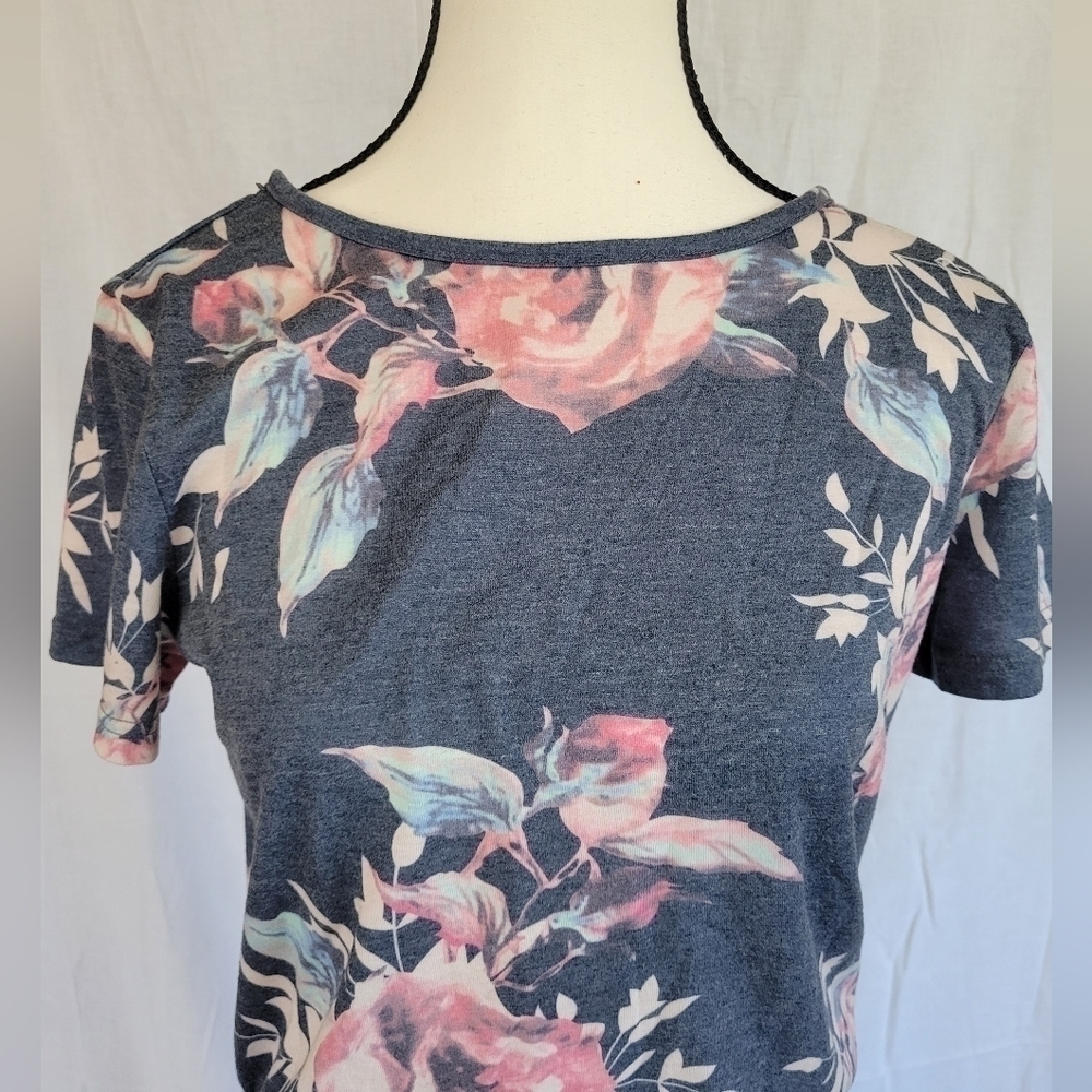 Tickled Teal blue grey floral drawstring jumpsuit w/pockets S - Picture 4 of 12